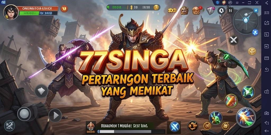Screenshot utama menampilkan pertarungan seru dengan karakter yang mendebarkan.
