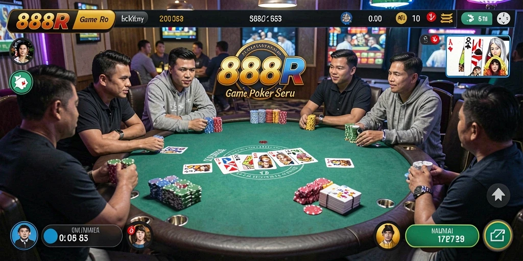 Tampilan gameplay Poker yang mendebarkan di 888R.