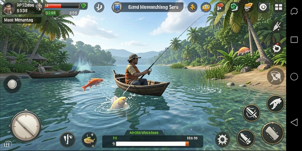 Tampilan gameplay memancing yang seru dan imersif.