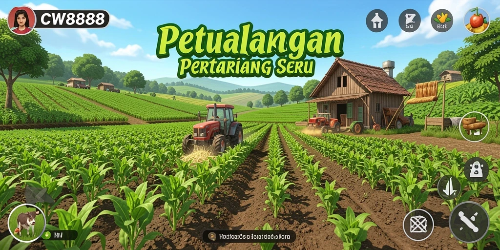 Screenshot gameplay <strong>CW8888</strong> menunjukkan keindahan lahan pertanian yang sedang dikelola.