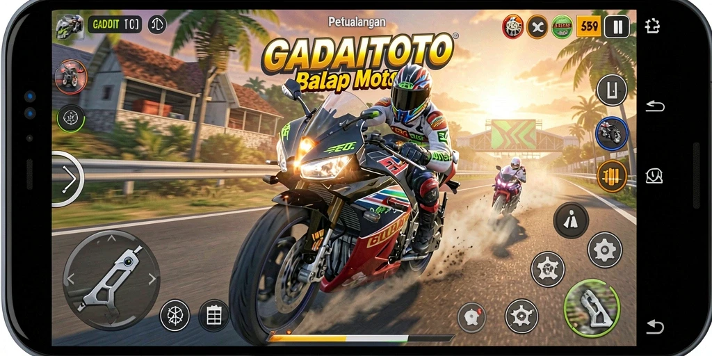 Screenshot gameplay GADAITOTO dengan balapan seru di trek.