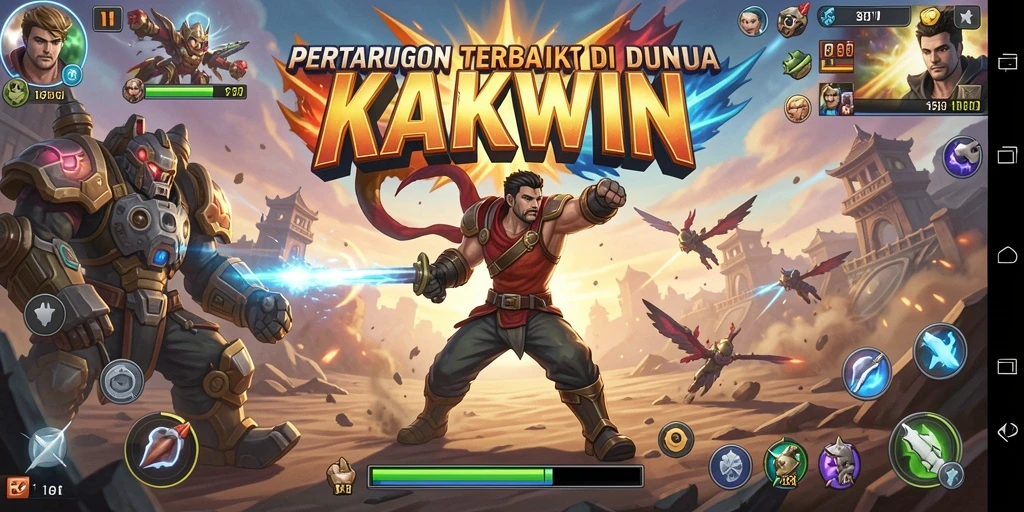 Screenshot KAKWIN menunjukkan pertarungan seru dengan karakter yang beraksi.