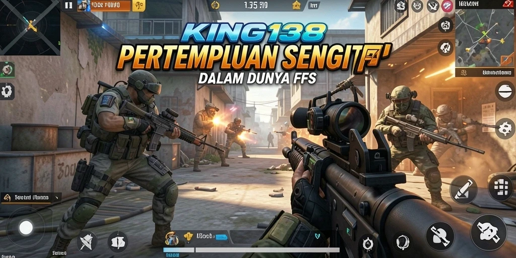 Tampilan gameplay KING138 yang intens dan menegangkan dalam pertempuran FPS.