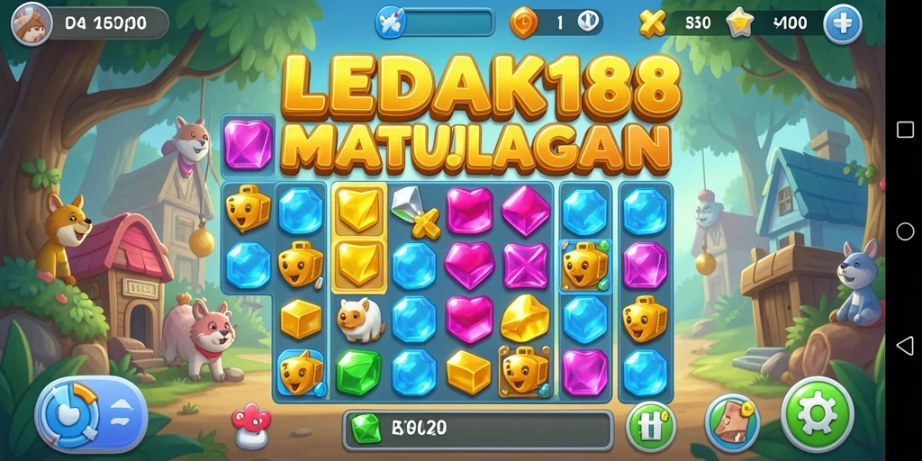 Tampilan gameplay LEDAK188 yang penuh warna dalam genre Match-3.