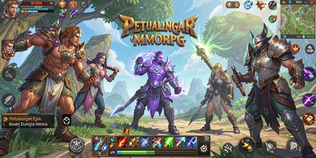 Screenshot gameplay MT966 menunjukkan aksi epik dalam pertempuran MMORPG.