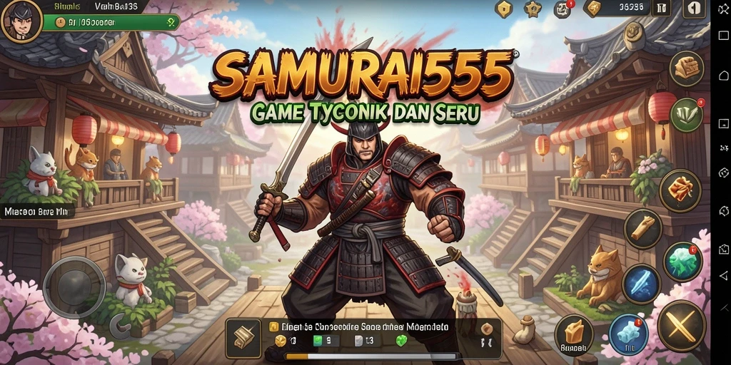 Screenshot gameplay SAMURAI555 yang menunjukkan pengelolaan bisnis yang seru.