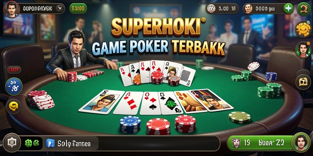 Tangkapan layar gameplay SUPERHOKI menampilkan suasana poker yang seru.